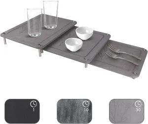 3Pcs Nesting Stone Drying Mat for Kitchen Counter, Super Absorbent Diatomaceous Earth Drying Mat with Non-Slip Feet, Quick Dry Heat Resistant Drying Mat for Dishes, Cups, Fork - Dark Gray