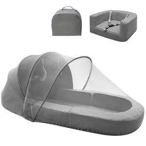 4-in-1 Portable Baby Travel Bed and Sofa, Baby Bassinet with 2-in-1 Mosquito and Canopy for Newborn, Infant and Toddler 0-3yr Old, Size S, Gray