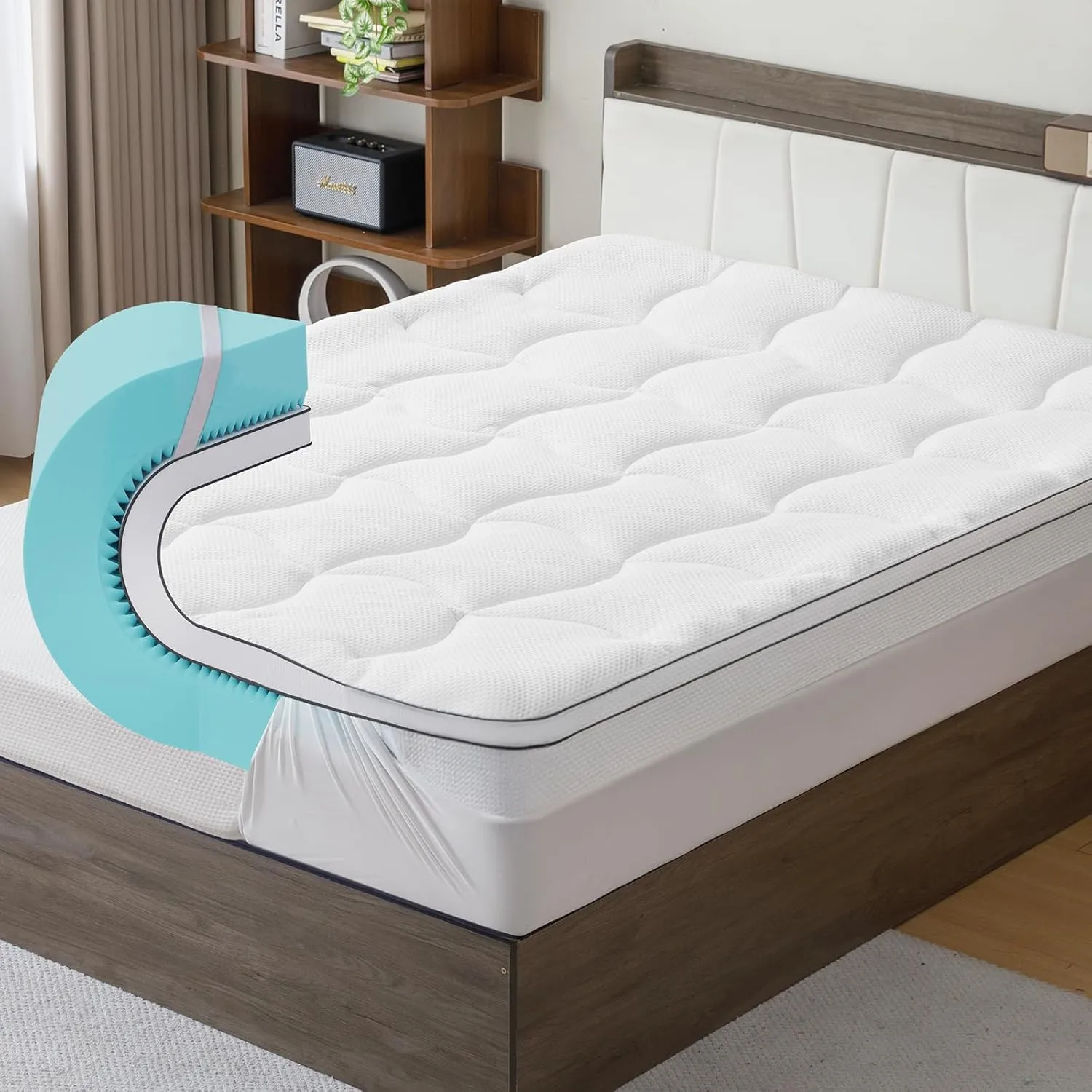 4 Inch Memory Foam Mattress Topper Queen Size - Dual Layer 3 Inch Cooling Gel Memory Pad and 1 Inch Pillow Top Mattress Cover for Back Pain - 60" x 80" x 4"
