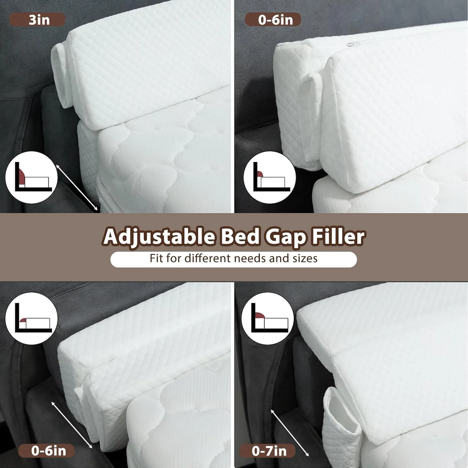 4 Modes Pillow Wedge for Headboard Gap, Foldable Bed Wedge Pillow, Bed Gap Filler King Size Fill The Gap (0-7"), Mattress Gap Filler Long Pillow Between Headboard and Mattress
