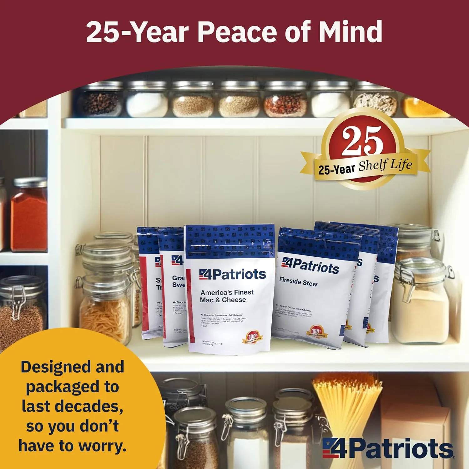 4Patriots 1-Week Survival Food Kit: Emergency Food Supply Designed to Last 25 Years, 42 Servings