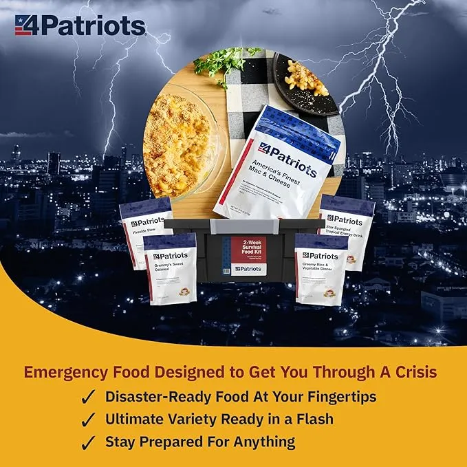 4Patriots: 2-Week Emergency Food Supply Survival Kit, Perfect for Camping, Freeze Dried Preparedness Food, Designed to Last 25 Years, Be Ready with 84 Servings of Delicious Breakfast, Lunch, & Dinner