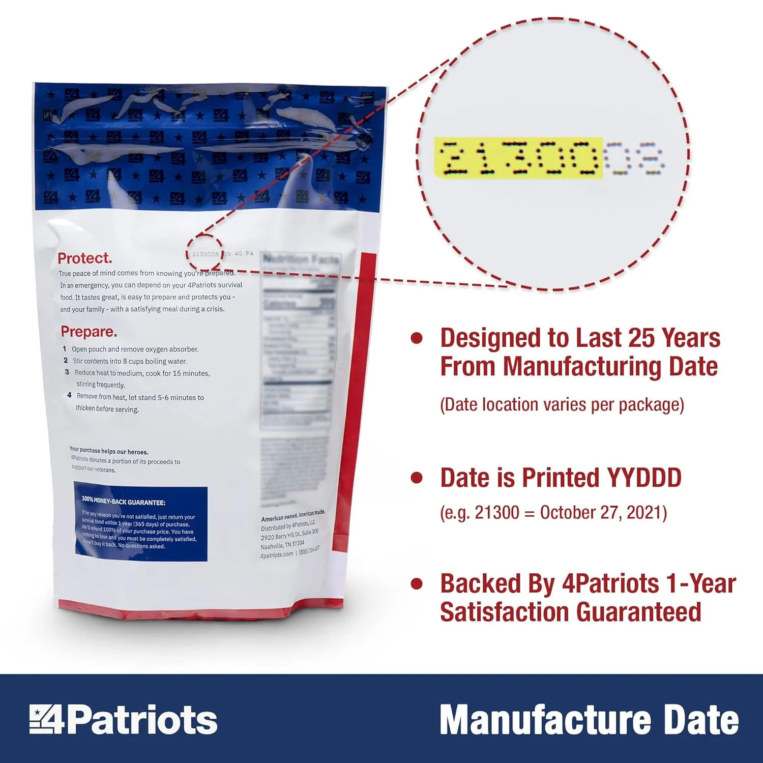 4Patriots Fruit, Veggie & Snack Emergency Food Supply: Designed to Last 25 Years, 120 Servings
