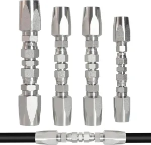 4PCS Reusable Hydraulic Hose Fittings Repair Kit, 1/2'' 3/8'' 1/4'' Hydraulic Hose Fittings, Hydraulic Hose Field Repair Kit fit for SAE 100R1 1-wire for SAE 100R2 R16 R17 R19 2-wire Hydraulic Hoses