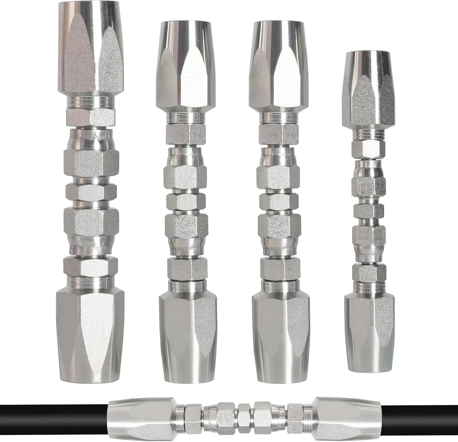 4PCS Reusable Hydraulic Hose Fittings Repair Kit, 1/2'' 3/8'' 1/4'' Hydraulic Hose Fittings, Hydraulic Hose Field Repair Kit fit for SAE 100R1 1-wire for SAE 100R2 R16 R17 R19 2-wire Hydraulic Hoses