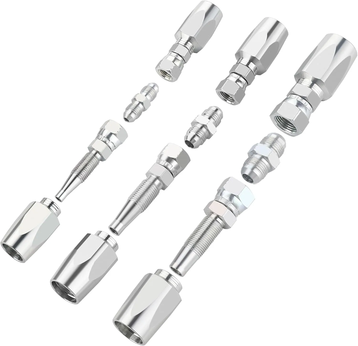 4PCS Reusable Hydraulic Hose Repair Fittings Kit, 1/2'' 3/8'' 1/4'' for Size #08#06#04 Single Wire Hydraulic Hose