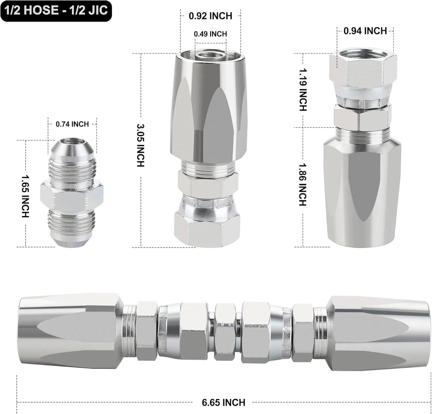 4PCS Reusable Hydraulic Hose Repair Fittings Kit, 1/2'' 3/8'' 1/4'' for Size #08#06#04 Single Wire Hydraulic Hose