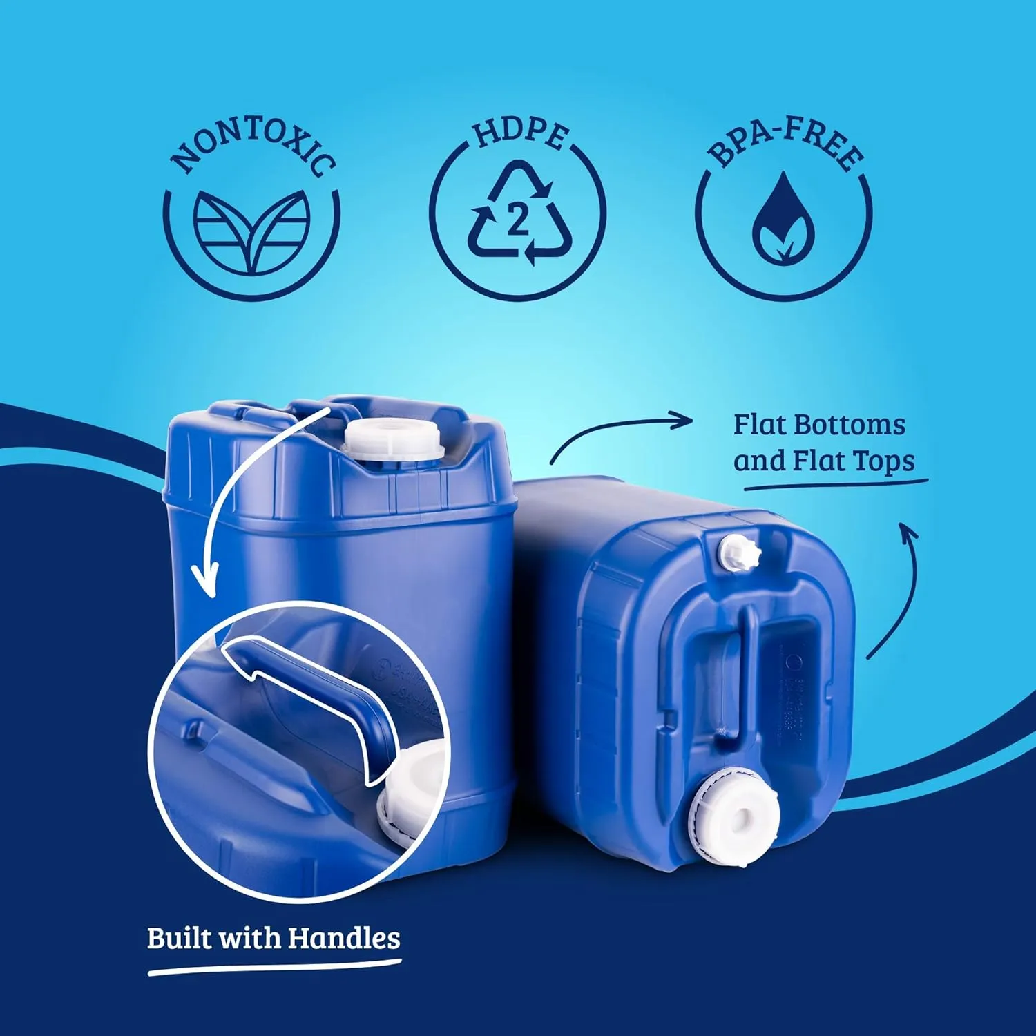 5-Gallon Stackable Water Storage Containers, Emergency Water Storage for Camping and Disaster Preparedness, 40 Gallons