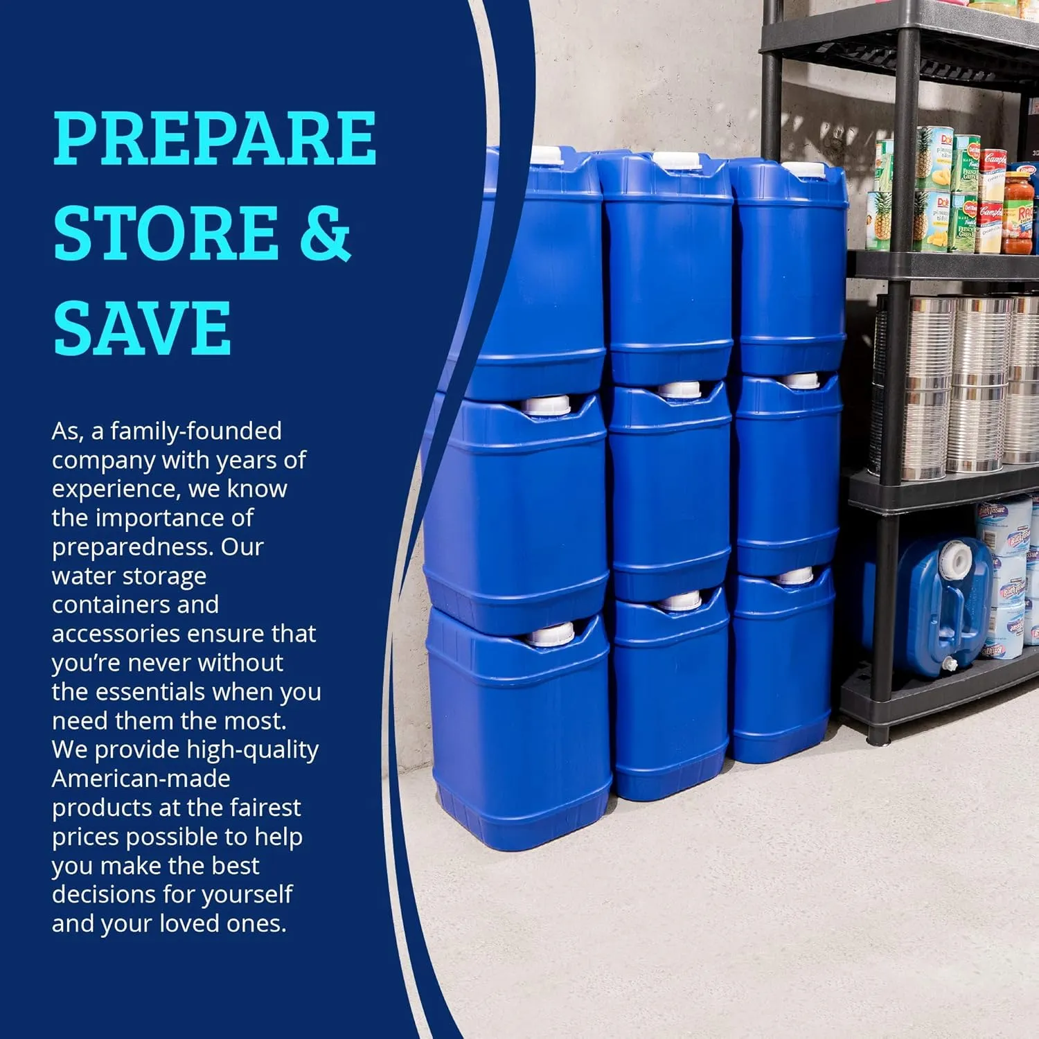 5-Gallon Stackable Water Storage Containers, Emergency Water Storage for Camping and Disaster Preparedness, 40 Gallons