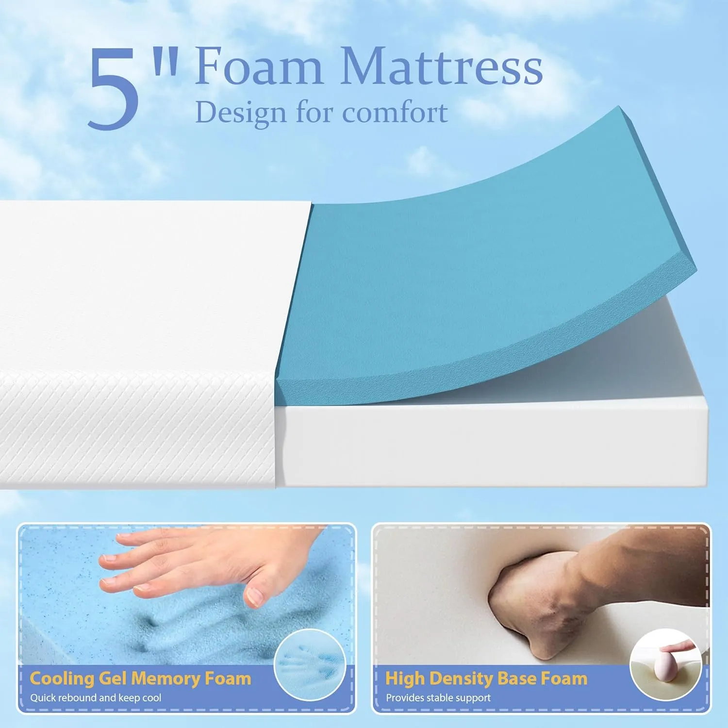 5 Inch Twin Mattress, Twin Mattress for Kids, Medium Firm Twin Bed Mattress, Cool to Sleep and Pressure Relief, Certipur-Us Certified, Memory Foam Mattress, Twin Size Mattress in a Box（5 Inch）