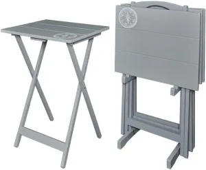 5 Piece Set Compass Print Wood Folding TV Tray Table Stand in Gray, 4 Tray Tables & 1 Stand