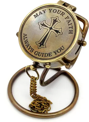 5MOONSUN5's Brass Compass Cross and May Your Faith Always Guide You Engraved. Keepsake Confirmation Gift Ideas, Heavenly Gift of Faith. The Perfect Baptism, Missionary, Birthday with Display Stand.