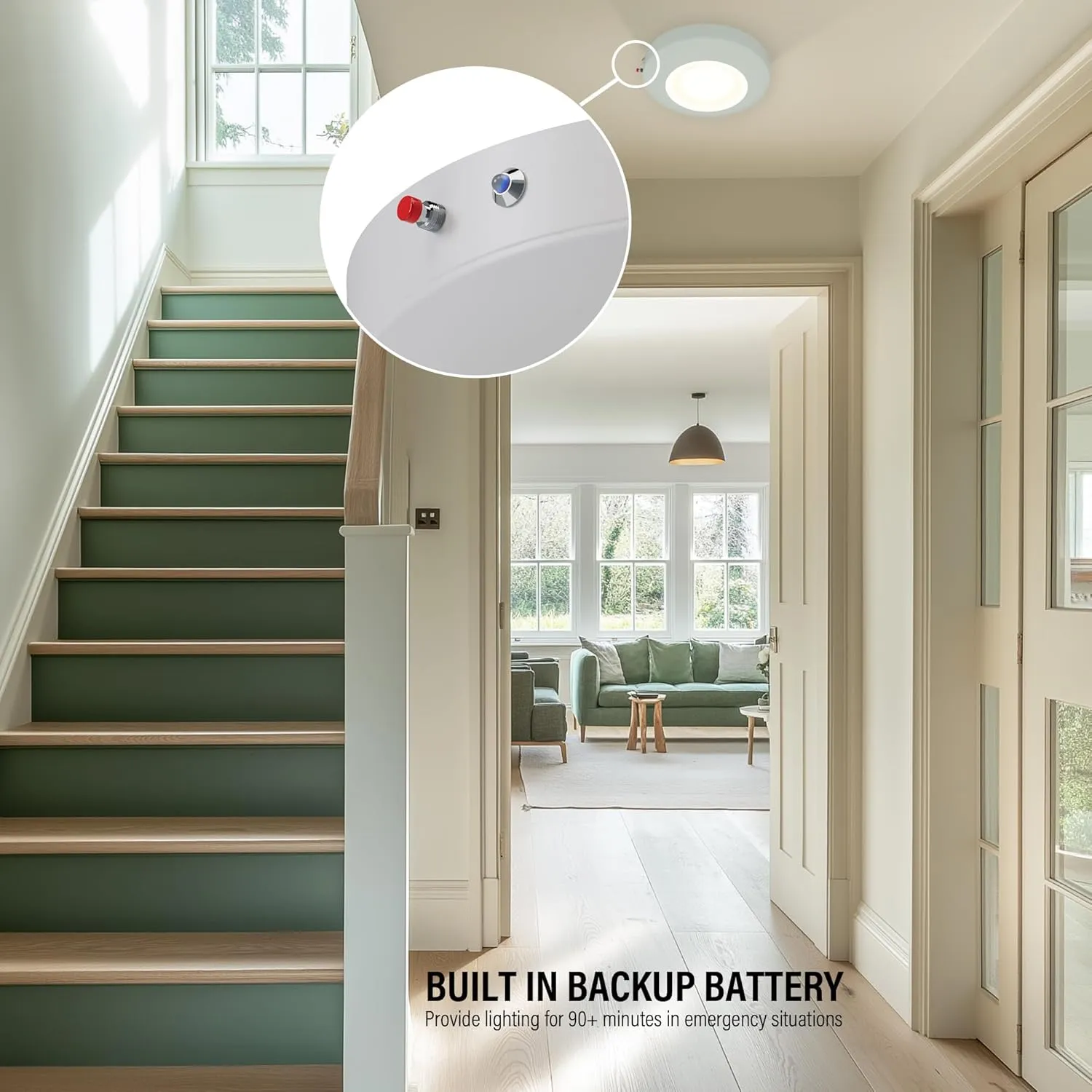 6 Inch LED Emergency Disk Light Kit with Battery Backup, Ceiling Mount Emergency Lights, Dimmable, 120-277V, 15W, 1000lm, CRI90, 5CCT Selectable, ETL & Wet Rated, White, 1 Pack