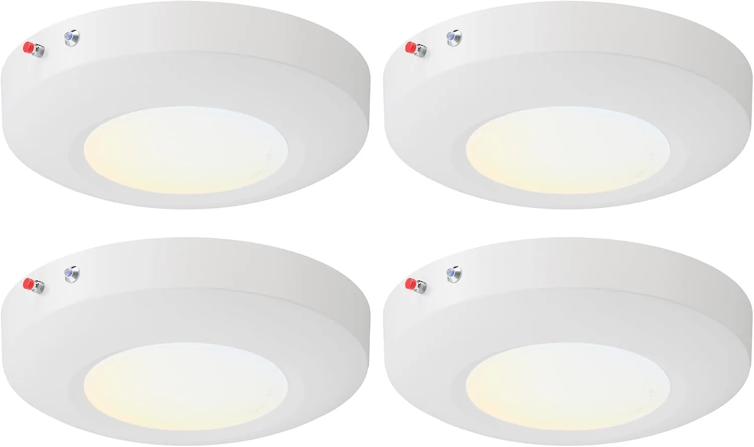 6 Inch LED Emergency Disk Light Kit with Battery Backup, Ceiling Mount Emergency Lights, Dimmable, 120-277V, 15W, 1000lm, CRI90, 5CCT Selectable, ETL & Wet Rated, White, 4 Packs