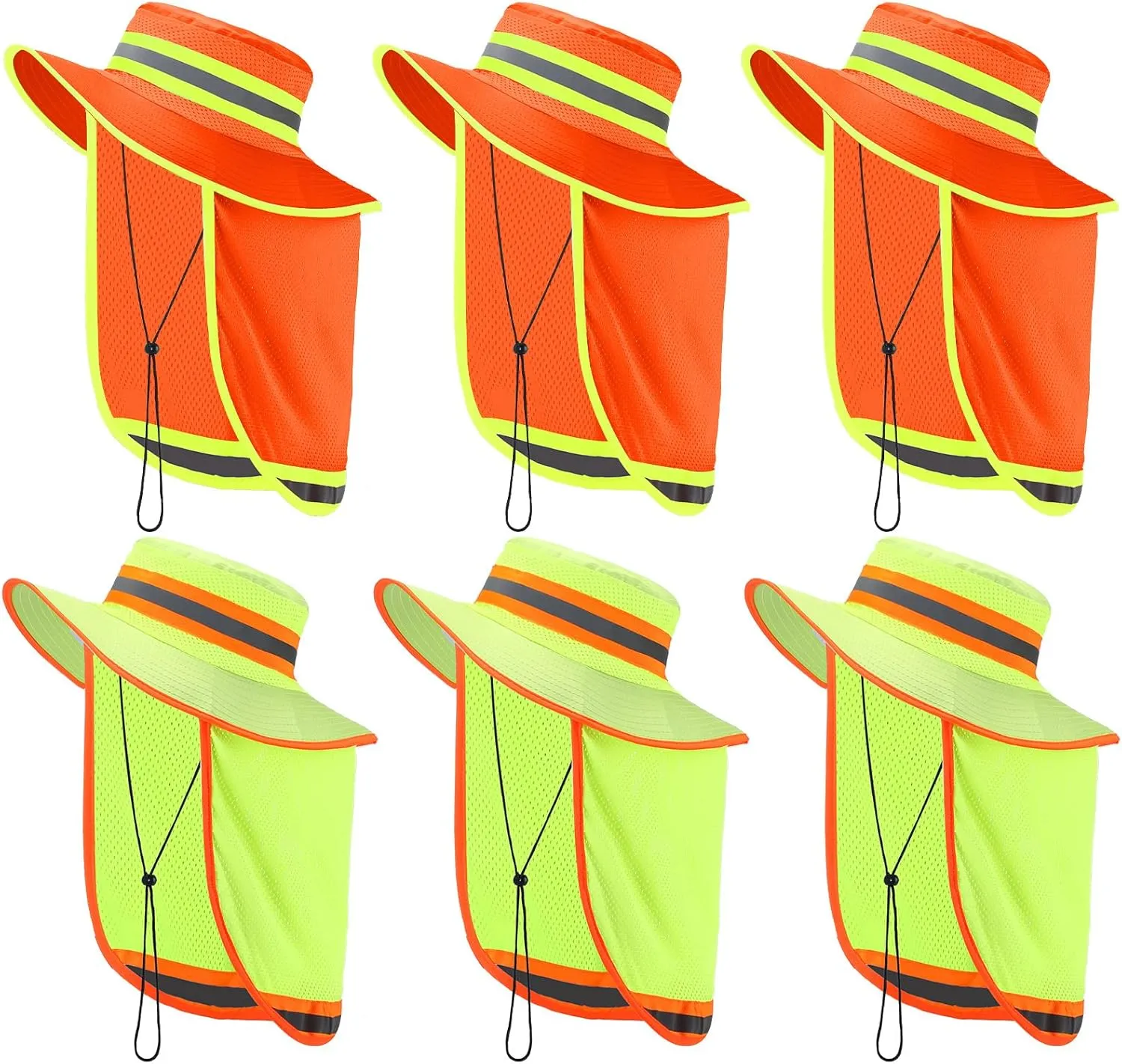 6 Pcs Reflective Safety Hat High Visibility Neck Flap Boonie Hat Wide Brim Work Hats Breathable Bucket Cap for Worker