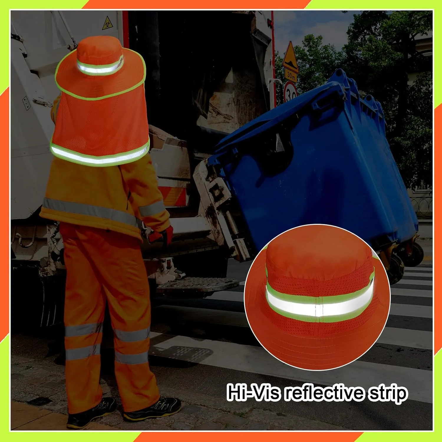 6 Pcs Reflective Safety Hat High Visibility Neck Flap Boonie Hat Wide Brim Work Hats Breathable Bucket Cap for Worker