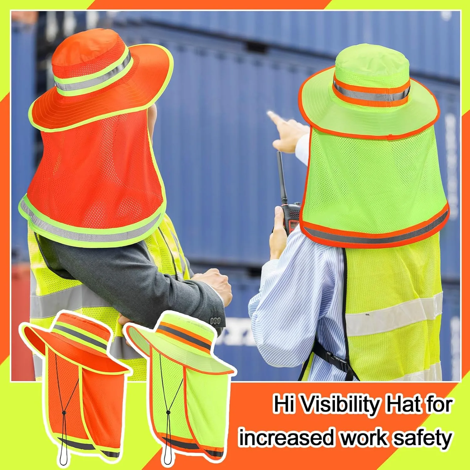 6 Pcs Reflective Safety Hat High Visibility Neck Flap Boonie Hat Wide Brim Work Hats Breathable Bucket Cap for Worker