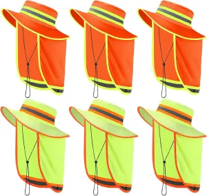 6 Pcs Reflective Safety Hat High Visibility Neck Flap Boonie Hat Wide Brim Work Hats Breathable Bucket Cap for Worker