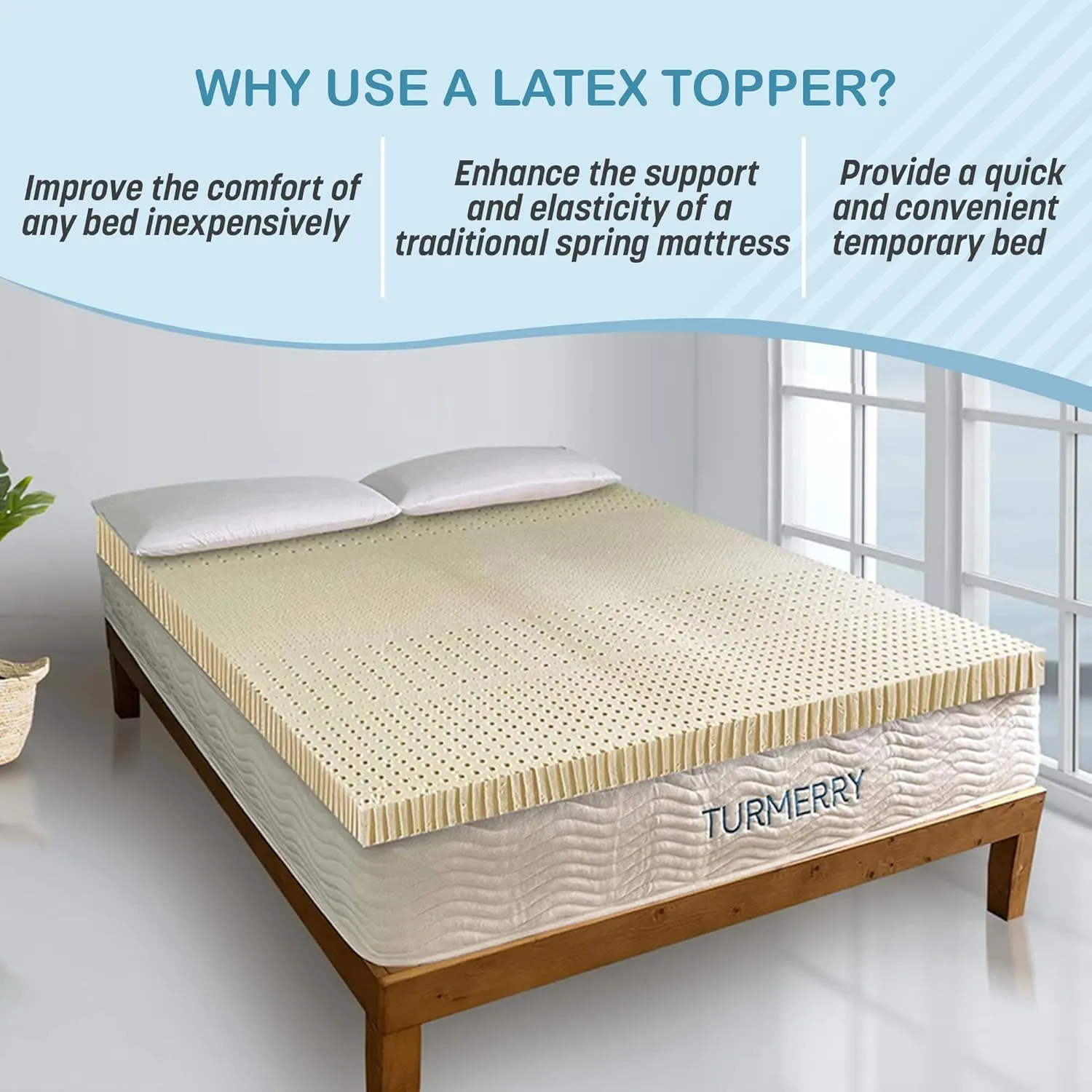 7-Zone Green Natural Organic Latex Mattress Topper Queen Size - 3 inch - High Density Firm - GOLS Certified Latex Foam Bed Pad for Back Sleepers Back Pain Relief Support Durable and Breathable