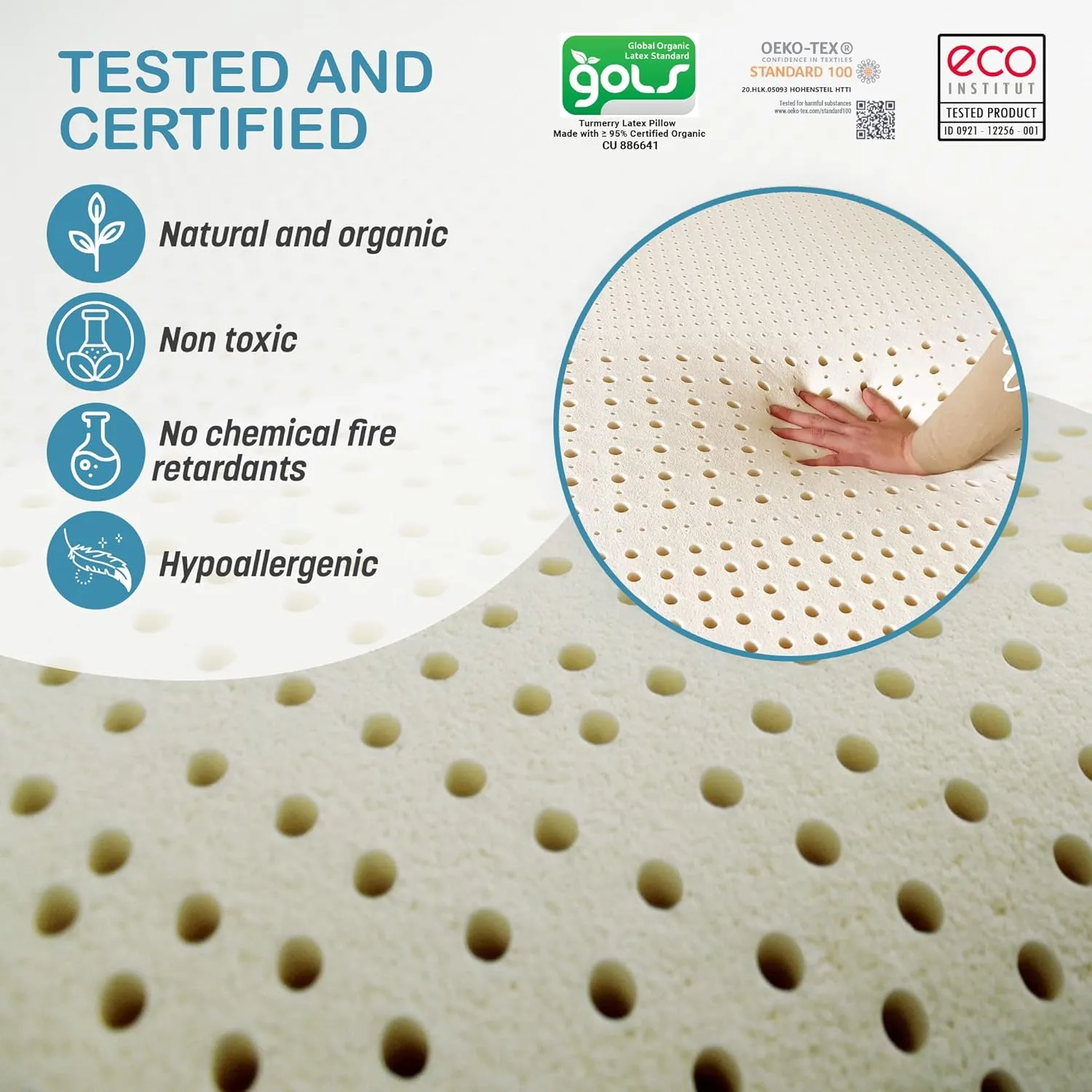 7-Zone Green Natural Organic Latex Mattress Topper Queen Size - 3 inch - High Density Firm - GOLS Certified Latex Foam Bed Pad for Back Sleepers Back Pain Relief Support Durable and Breathable