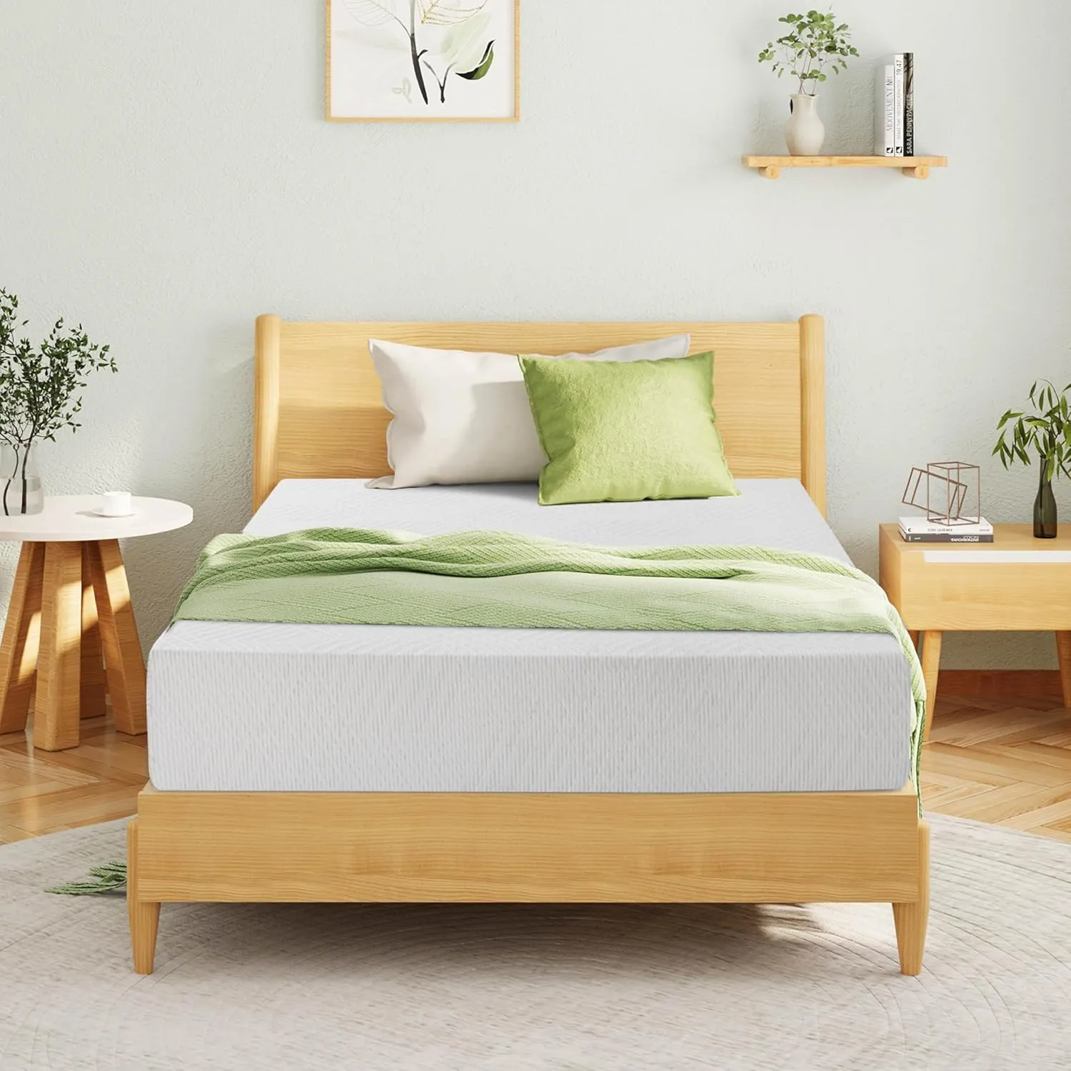8 Inch Twin Mattress, Memory Foam Mattress with Cooling Green Tea Gel, Relieve Pressure with Medium Firm Support, CertiPUR-US Certified, 75''L x 38''W, White
