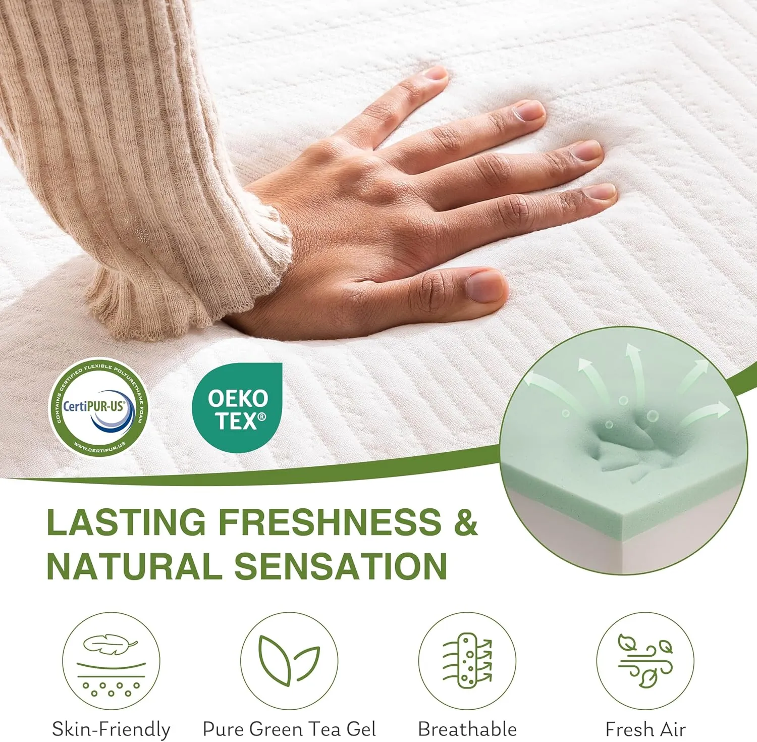 8 Inch Twin Mattress, Memory Foam Mattress with Cooling Green Tea Gel, Relieve Pressure with Medium Firm Support, CertiPUR-US Certified, 75''L x 38''W, White