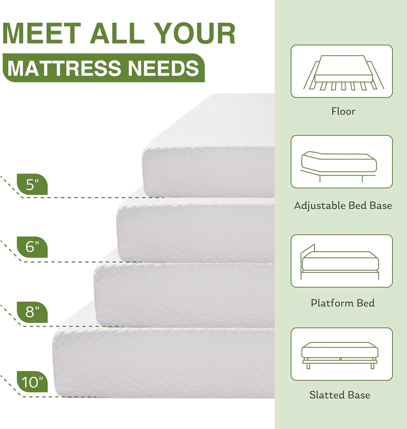 8 Inch Twin Mattress, Memory Foam Mattress with Cooling Green Tea Gel, Relieve Pressure with Medium Firm Support, CertiPUR-US Certified, 75''L x 38''W, White