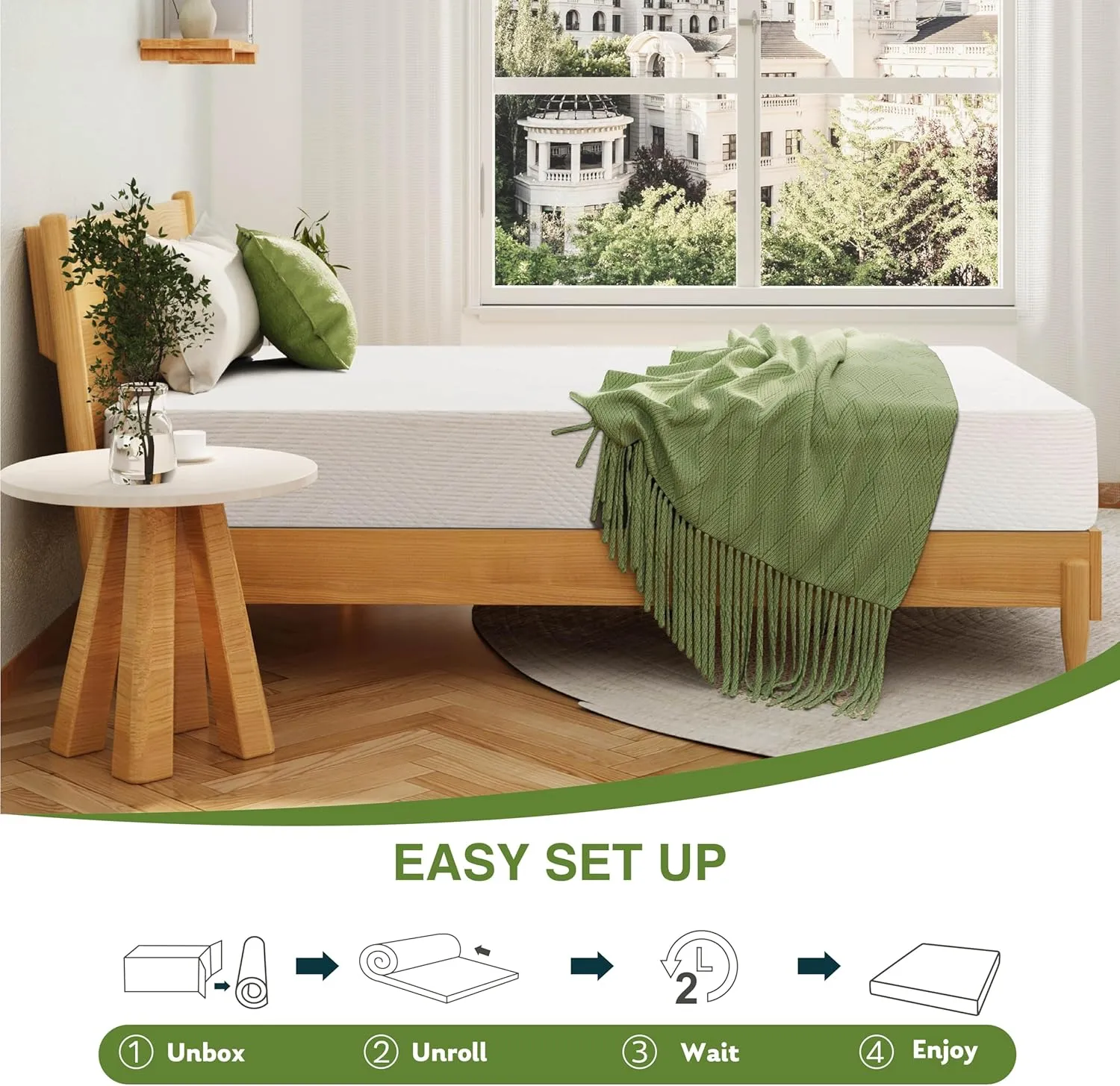 8 Inch Twin Mattress, Memory Foam Mattress with Cooling Green Tea Gel, Relieve Pressure with Medium Firm Support, CertiPUR-US Certified, 75''L x 38''W, White