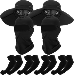 8 Pcs UV Protection Set 2 Wide Brim Bucket Sun Hat 2 Balaclava Face Breathable Mask 4 Pairs Cooling Compression