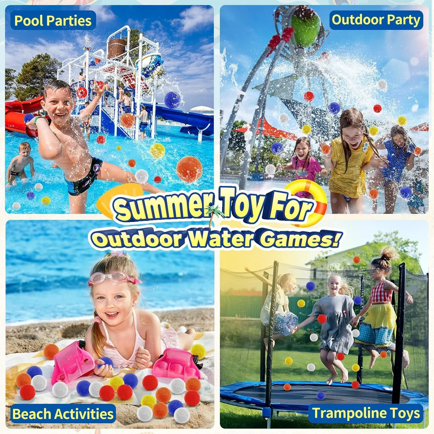96 Pcs Reusable Water Balls, Reusable Water Balloons Splash Balls for Kids Adults - Water Toys for Outdoor Summer Fun Water Games for Boys Girls Pool Backyard Birthday Party Games-Upgraded