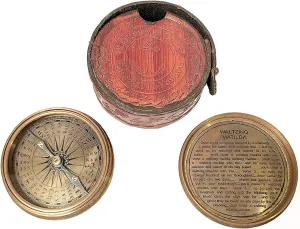 A.A.Nauticals - 3 inch Brass Poem Compass with Round Red Leather Box/Case - Nautical Antique Vintage Reproduction W. Ottway Ealing 1915 London (Brown Antique Finish)