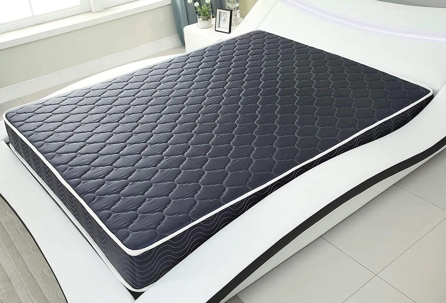 AC Pacific 6-Inch Water-Resistant High-Density Foam Mattress Made in USA with Stylish Diamond-Quilted Breathable Fabric, Distributes Weight Evenly, Twin Deluxe, Navy Blue