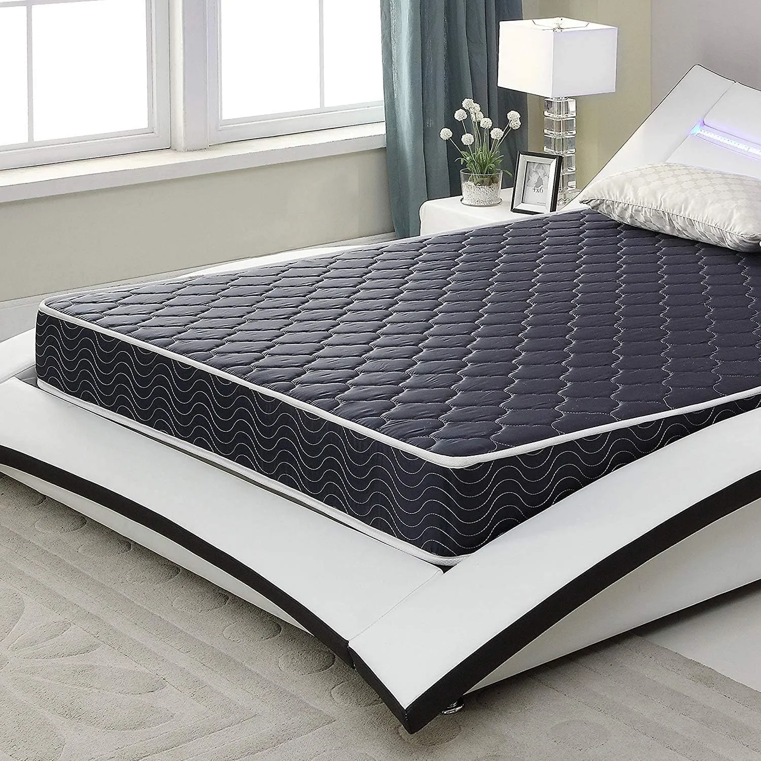 AC Pacific 6-Inch Water-Resistant High-Density Foam Mattress Made in USA with Stylish Diamond-Quilted Breathable Fabric, Distributes Weight Evenly, Twin Deluxe, Navy Blue