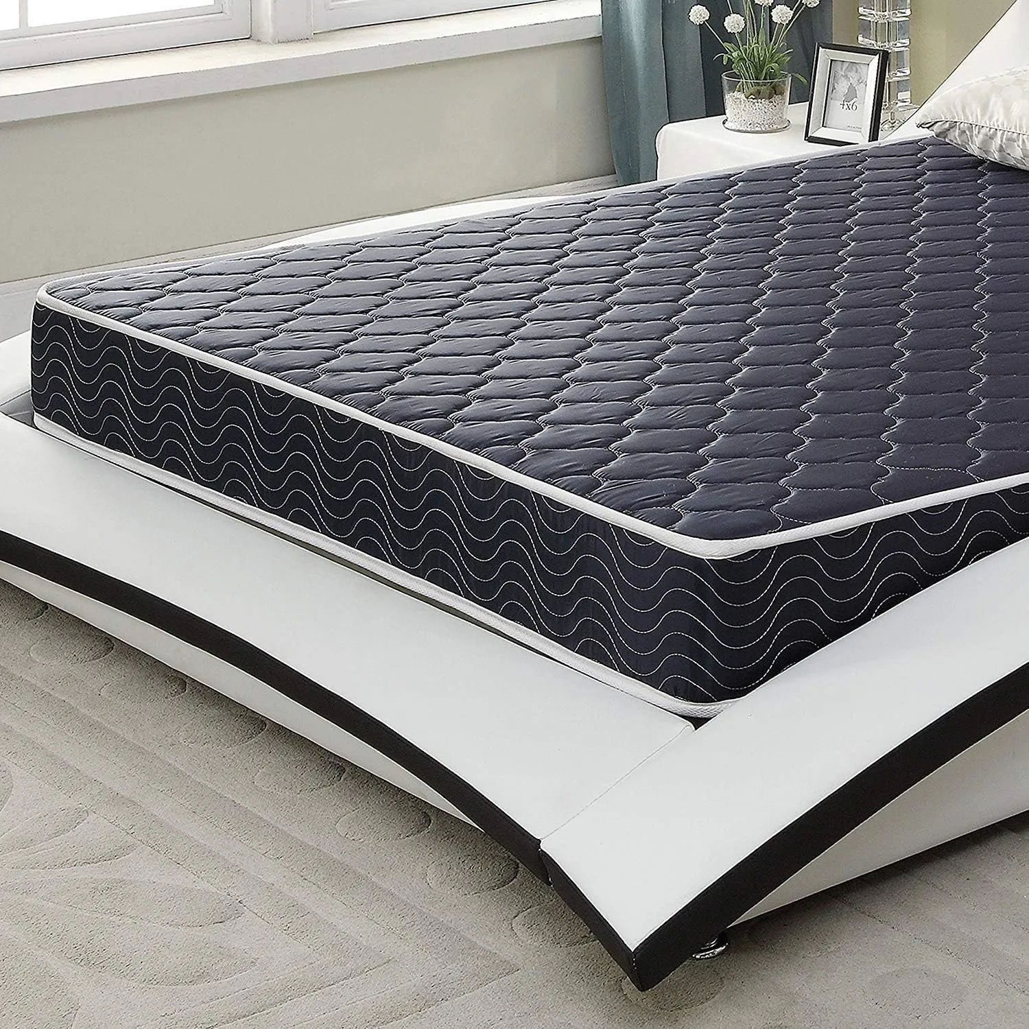 AC Pacific 6-Inch Water-Resistant High-Density Foam Mattress Made in USA with Stylish Diamond-Quilted Breathable Fabric, Distributes Weight Evenly, Twin Deluxe, Navy Blue
