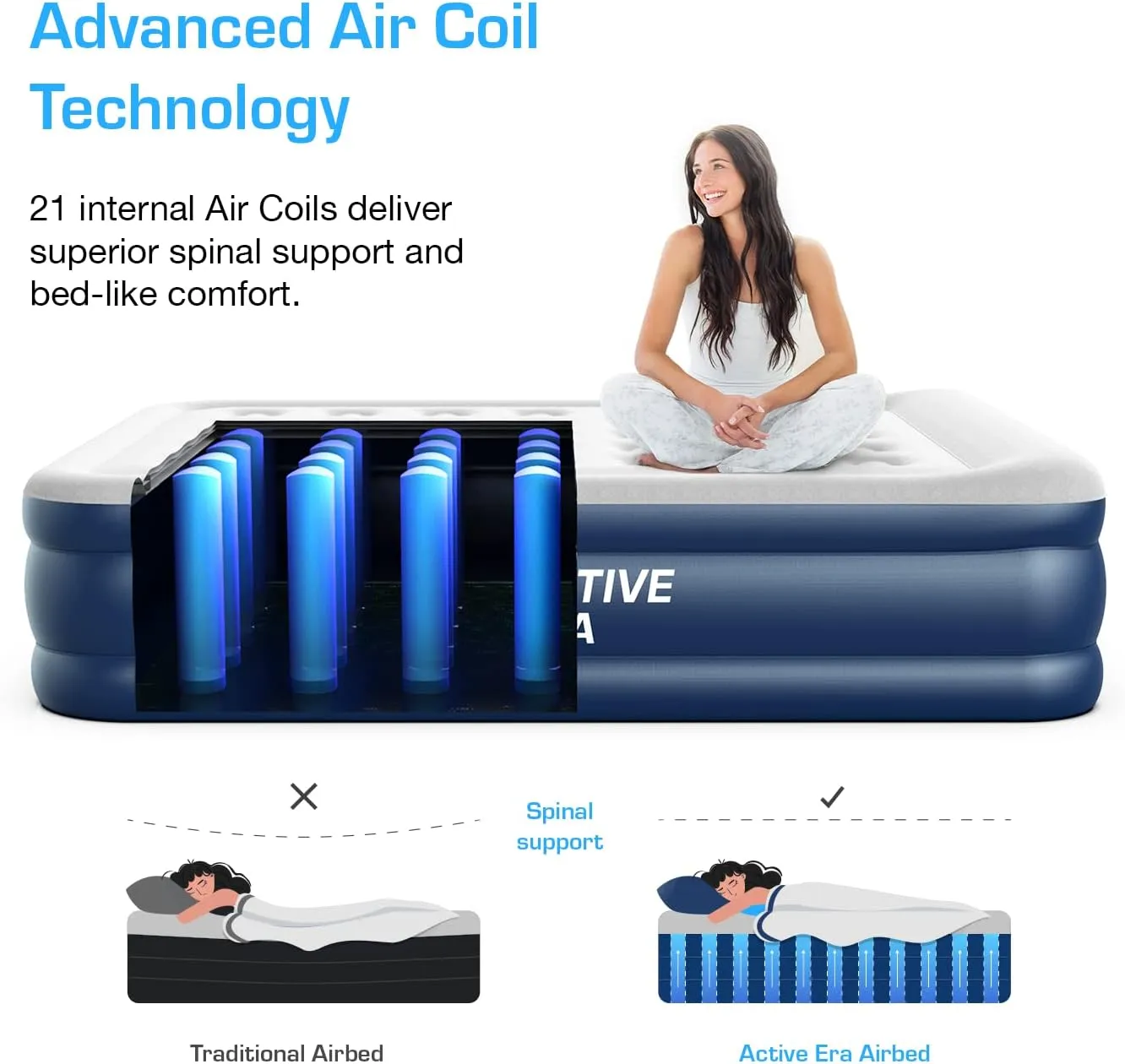 Active Era Tall 20" Twin Air Mattress with Built in Pump & Raised Pillow, Elevated Inflatable Mattress, Heavy Duty Puncture Resistant Bed, Blow Up Waterproof Airbed