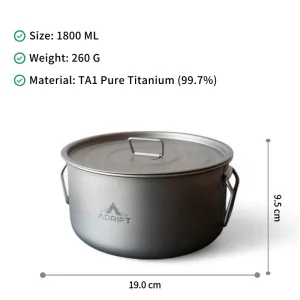 Adrift Allseason Titanium Pot with Lid | Double-eared - 1.8L