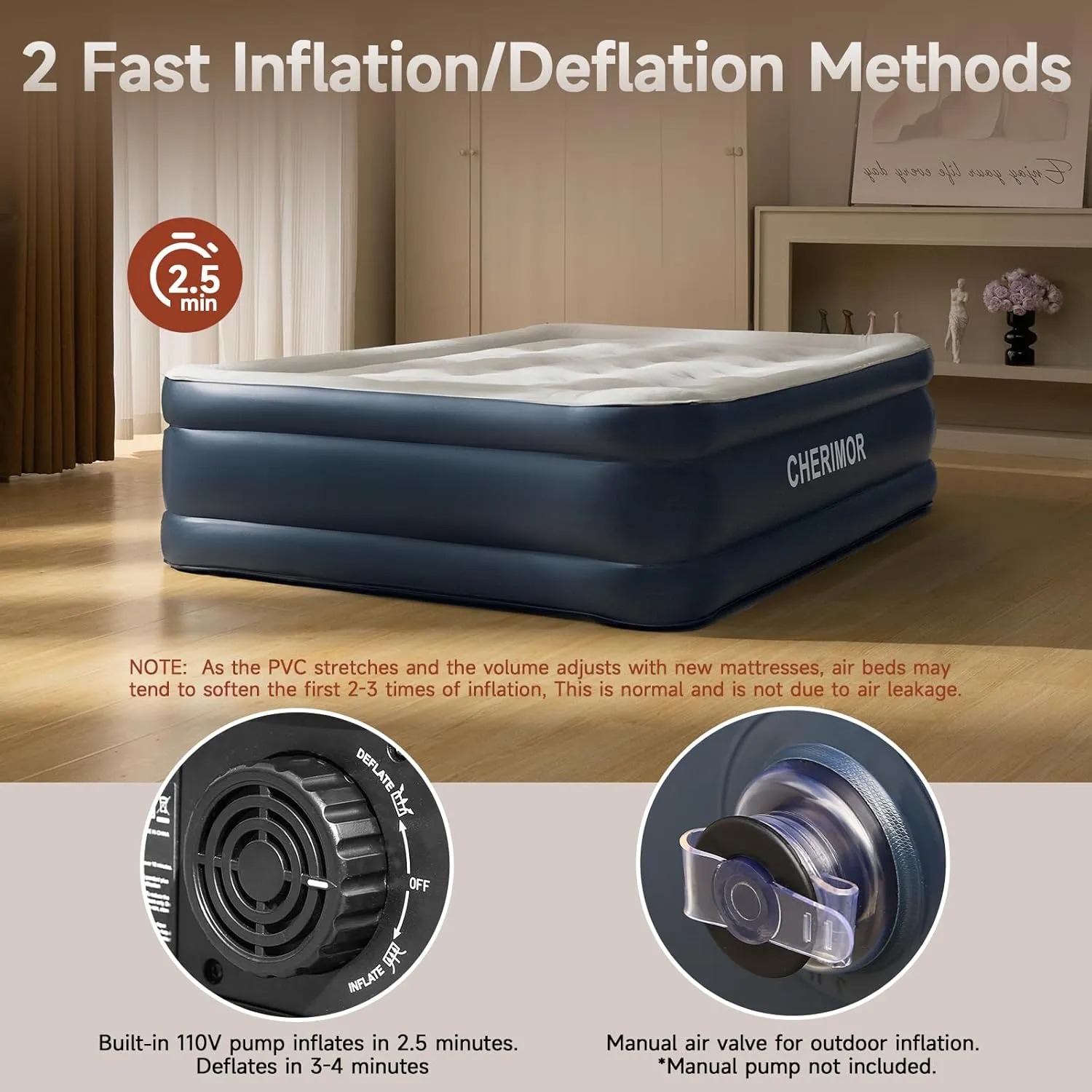 Air Mattress, 18" Raised Full Size Self Inflatable Blow Up Mattress with Built in Pump, Thick Comfort Air Bed with Carry Bag for Camping, Guests & Home, 600lb Capacity Colchon Inflable
