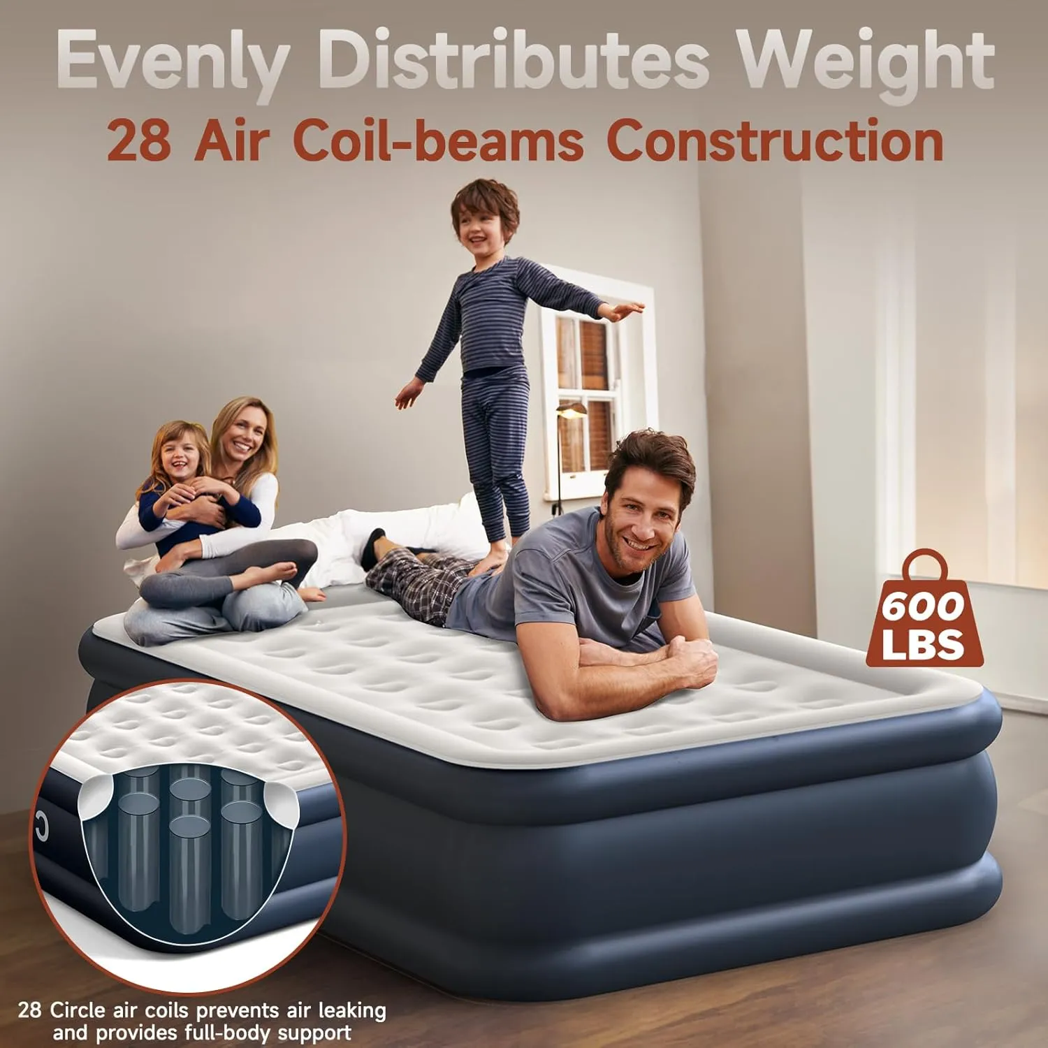 Air Mattress, 18" Raised Full Size Self Inflatable Blow Up Mattress with Built in Pump, Thick Comfort Air Bed with Carry Bag for Camping, Guests & Home, 600lb Capacity Colchon Inflable