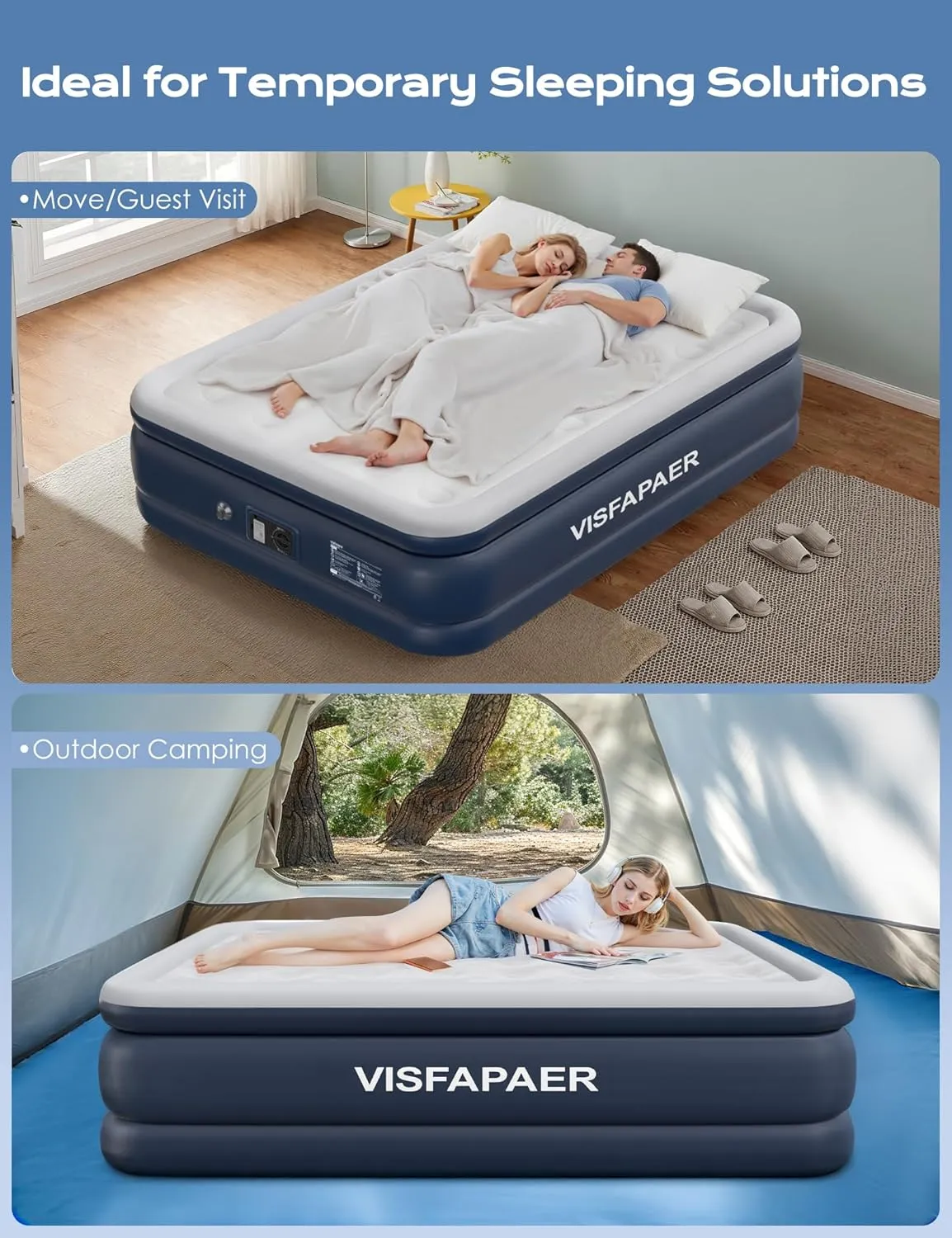 Air Mattress Full with Built in Pump Raised, 18'' High Inflatable Mattress Electric Blow Up Mattress Fast Blow Up Bed Tall Comfortable Airbed for Camping, Home Guests, Travel w/ Storage Bag 650Lbs Max