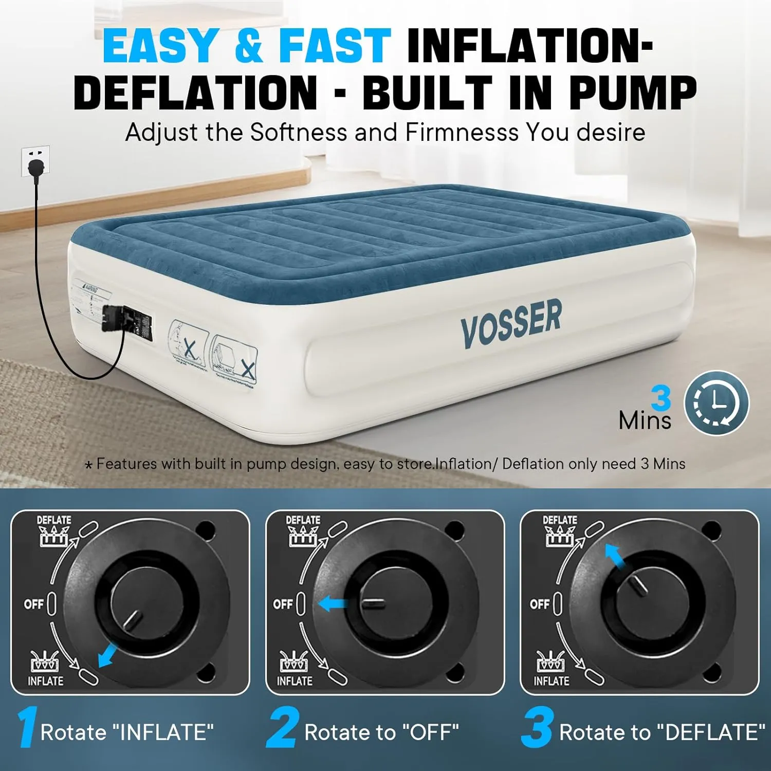 Air Mattress Full with Built in Pump,18" Raised Inflatable Mattress，Thicker Blow Up Mattress 2 Mins Self-Inflation/Deflation，Luxury Upgraded Air Bed with Storage Bag for Home, Camping & Guests