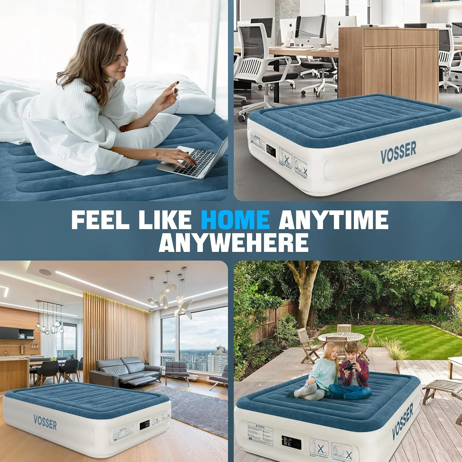Air Mattress Full with Built in Pump,18" Raised Inflatable Mattress，Thicker Blow Up Mattress 2 Mins Self-Inflation/Deflation，Luxury Upgraded Air Bed with Storage Bag for Home, Camping & Guests