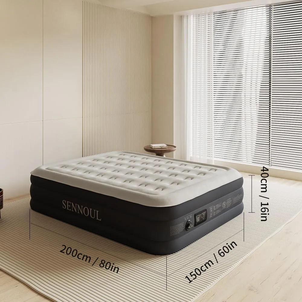 Air Mattress Queen with Built in Pump - 2 Mins Quick Self Inflatable,16"/650lbs Max Blow Up Bed, All Night Stability No Lost Air，No Peculiar Smell for Camping,Home,Guests & Portable Travel
