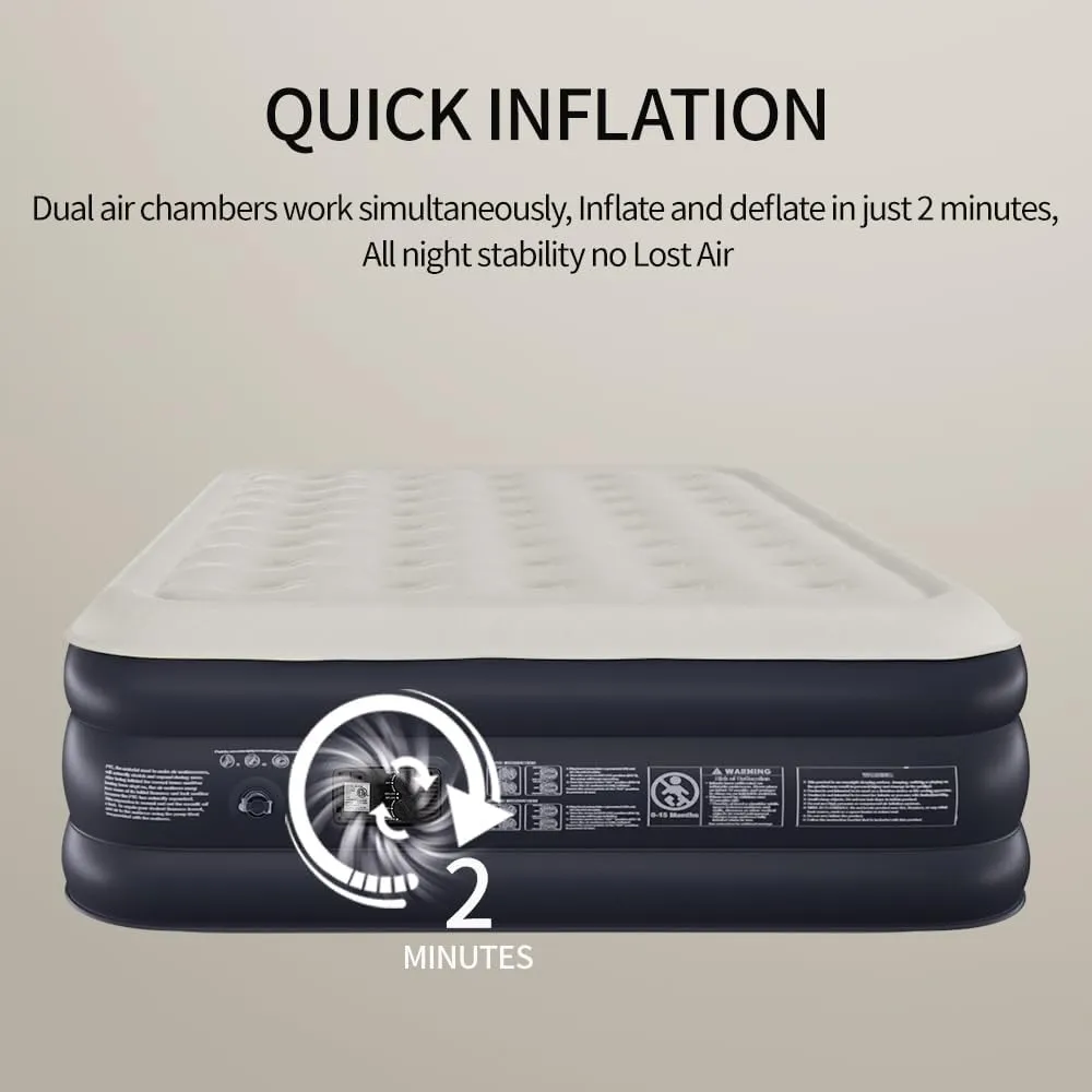 Air Mattress Queen with Built in Pump - 2 Mins Quick Self Inflatable,16"/650lbs Max Blow Up Bed, All Night Stability No Lost Air，No Peculiar Smell for Camping,Home,Guests & Portable Travel