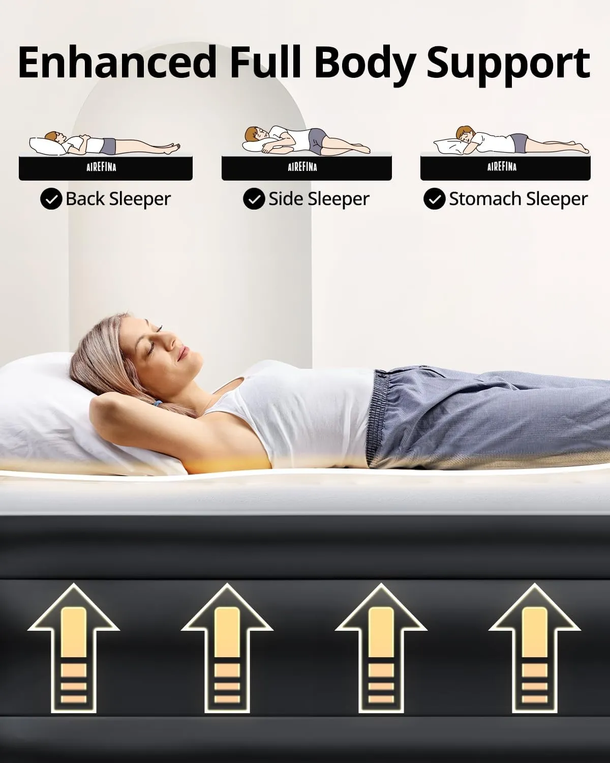 Airefina Air Mattress Queen with Built in Pump, Comfort Blow Up Mattress Queen Size Inflatable Mattress with Portable Carrying Bag for Guest Bed Home, 3 Mins Inflation/Deflation Colchones Inflables
