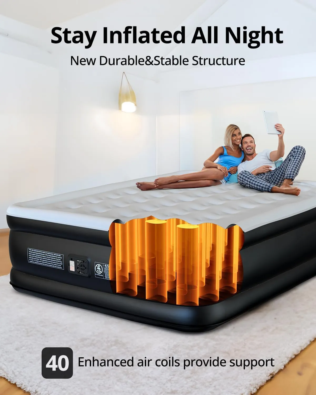 Airefina Air Mattress Queen with Built in Pump, Comfort Blow Up Mattress Queen Size Inflatable Mattress with Portable Carrying Bag for Guest Bed Home, 3 Mins Inflation/Deflation Colchones Inflables