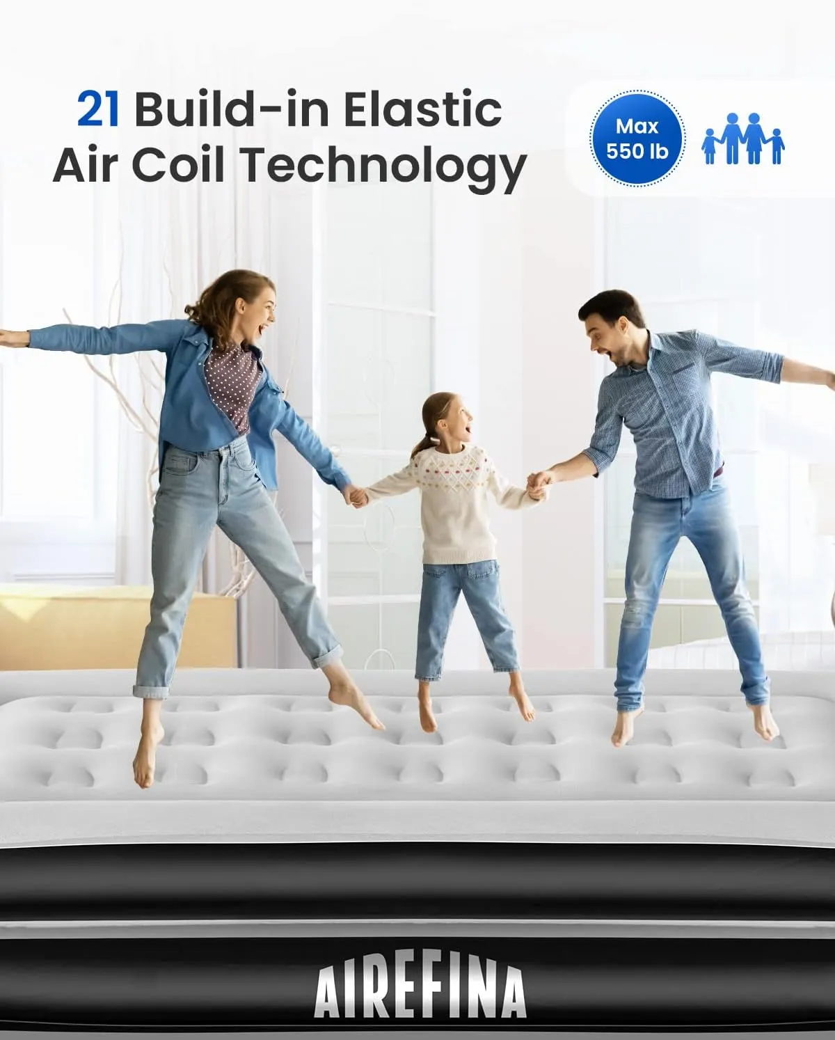 Airefina Twin Air Mattress, Colchones Inflables Blow Up Mattress Twin Size with Built-in Pump Raised 16" Tall Single Camping Anywhere Air Guest Bed with Carrying Bag for Home Travel Family Party
