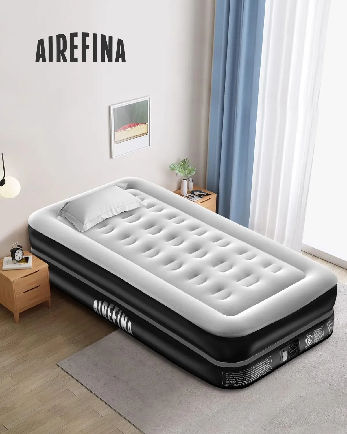 Airefina Twin Air Mattress, Colchones Inflables Blow Up Mattress Twin Size with Built-in Pump Raised 16" Tall Single Camping Anywhere Air Guest Bed with Carrying Bag for Home Travel Family Party