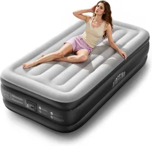 Airefina Twin Air Mattress with Built in Pump Raised, 18 Comfort Blow Up Mattress Upgraded Inflatable Mattress for Camping Guest Home, 2 Mins Quick & Fast Inflation Air Bed Twin Size, Colchon Inflable