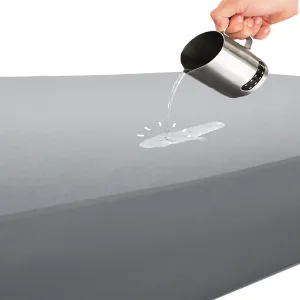 All-In-One Waterproof Mattress Protector Fitted Sheet for Baby Cribs and Toddler Beds Soft Natural Tencel Grey Fabric for Girls or Boys Perfect for Shrunks Toddler Travel Bed Air Mattress