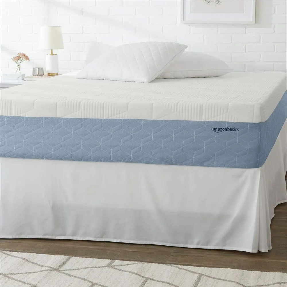 Amazon Basics Memory Foam Mattress, Medium Firm, Cooling Gel, Queen Size Mattress, CertiPUR-US® Certified Foam, 80 x 60 x 12 inches, White/Gray